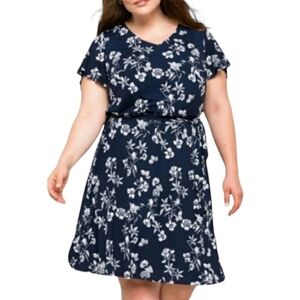 41 Hawthorn Navy Floral Short Flutter Sleeve Dress size 1X V Neck